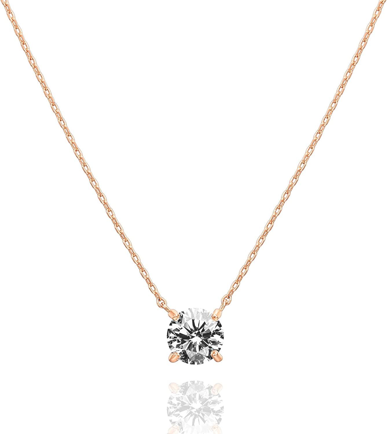 PAVOI 14K Gold Plated Crystal Solitaire 1.5 Carat (7.3mm) CZ Dainty Choker Necklace | Gold Necklaces for Women - Grocery