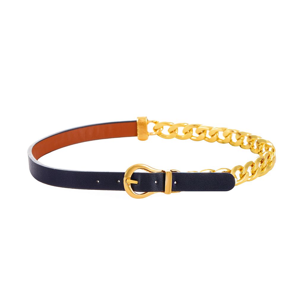 Leather & Chain Collar Necklace, Two Toned Punk & Hip Hop Necklace, Belt Style Choker Necklace, Women's Jewelry, Cosplay Accessories - Grocery