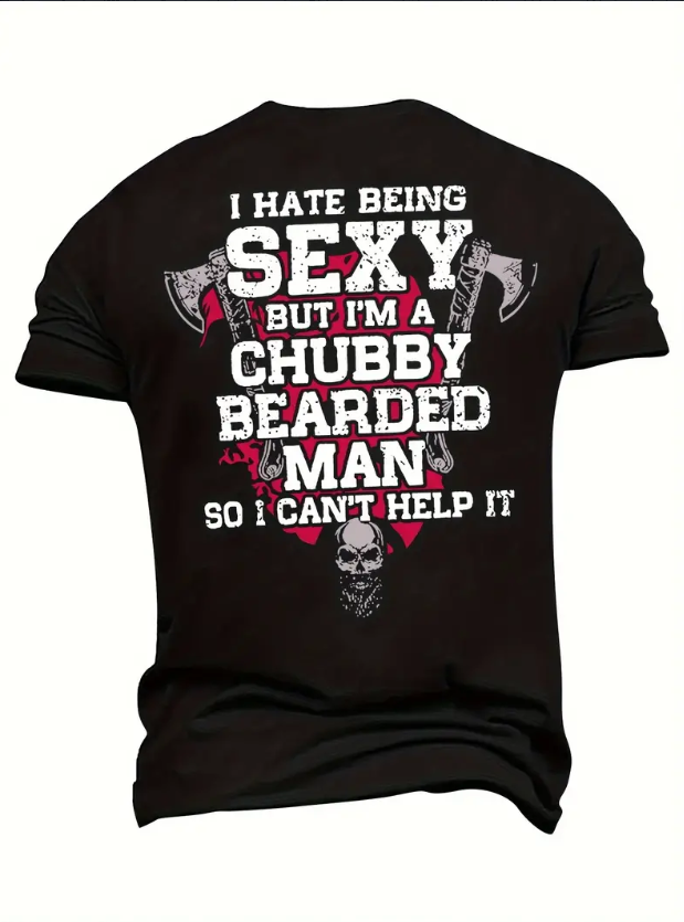 Large I HATE BEING SEXY Letter Print Men's Casual Round Neck Short Sleeved Shirt, Suitable For Daily Wear, Exercise And Vacation Destinations - Grocery