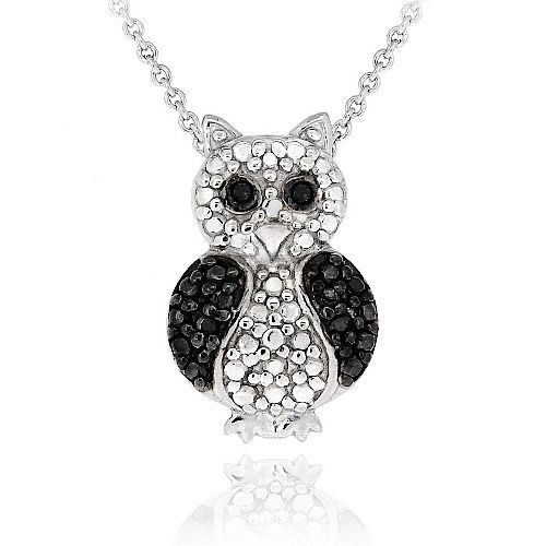 Black Diamond Accent Owl Necklace - Grocery