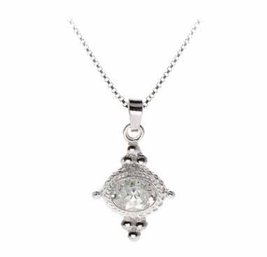Sterling Silver Simulated Diamond cz Stone East West Bali Pendant - Grocery