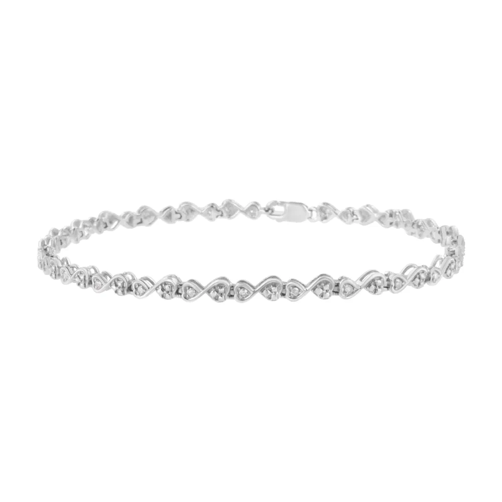 .925 Sterling Silver 1/4 cttw Prong Set Round-Cut Diamond Heart and Infinity Link Bracelet (I-J Color, I2-I3 Clarity) - Size 7.25