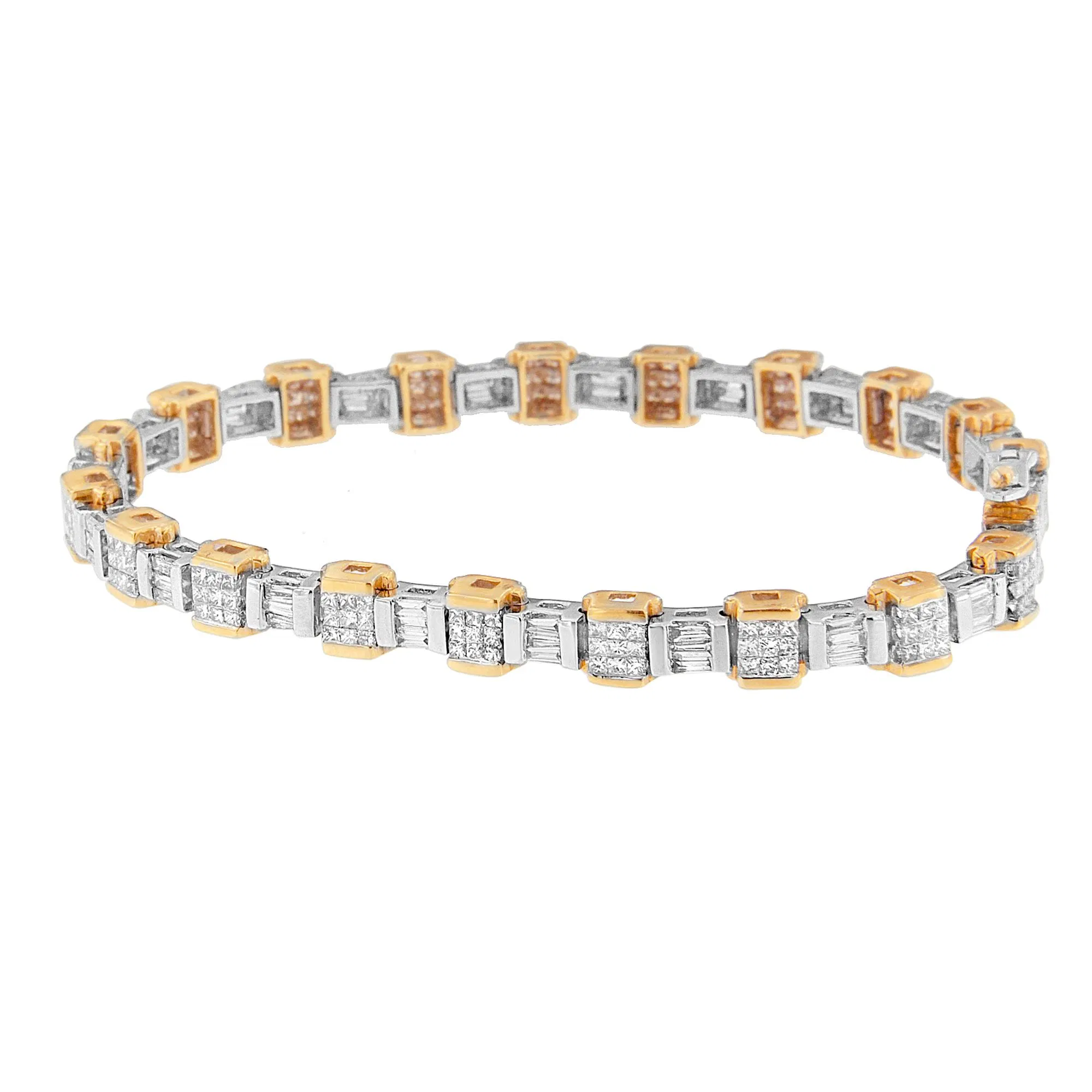 14K Two Toned Baguette and Princess-Cut Diamond Bracelet (3.25 cttw, H-I Color, SI1-SI2 Clarity) - Grocery