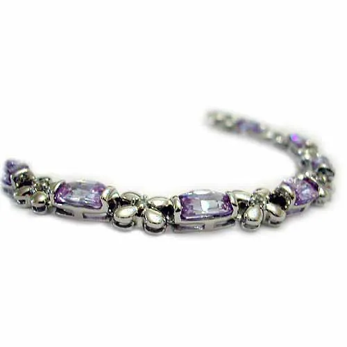 Sterling Silver Lavender & Clear CZ Flower Bracelet - Grocery