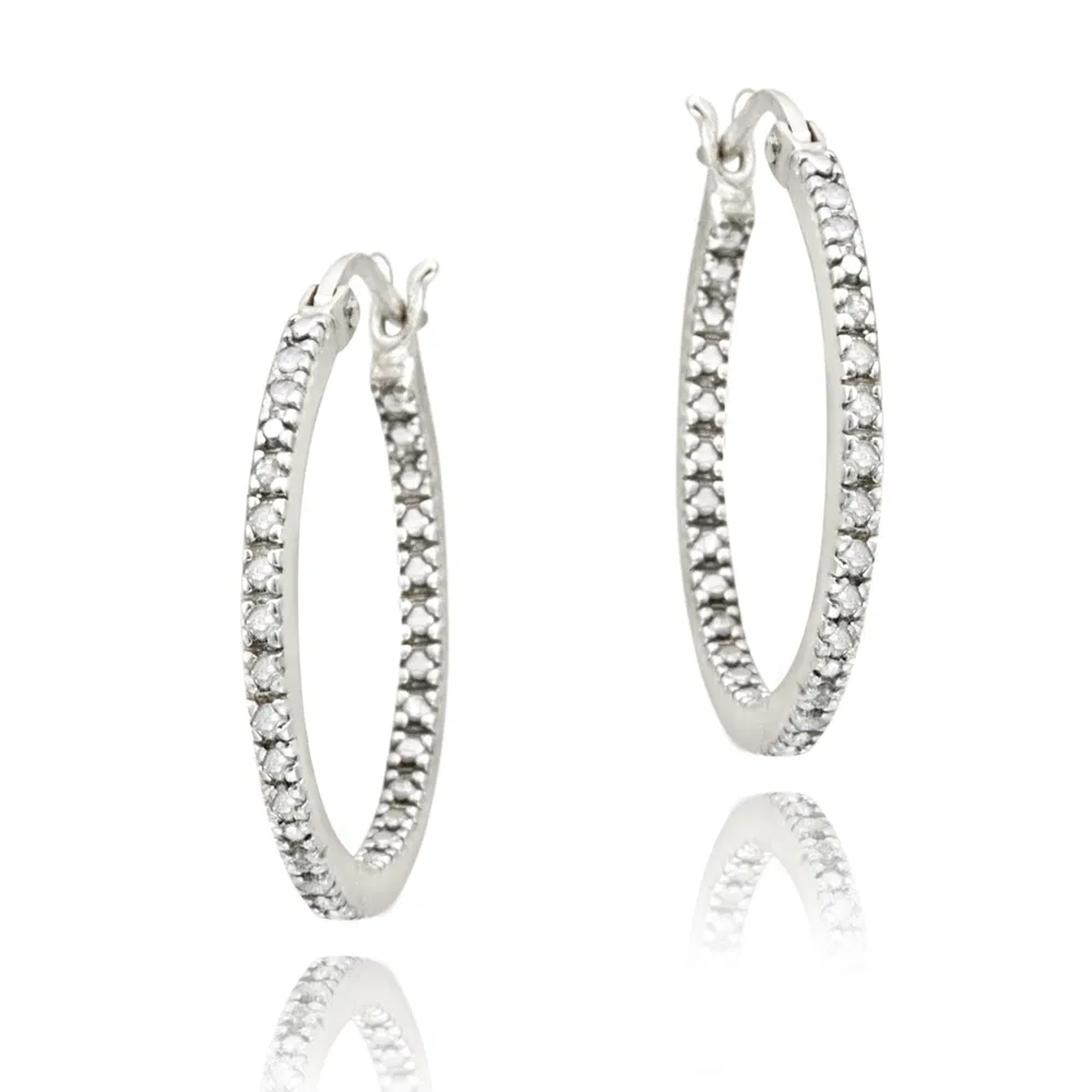 Sterling Silver 1/5ct Diamond Inside-Out 20mm Hoop Earrings - Grocery