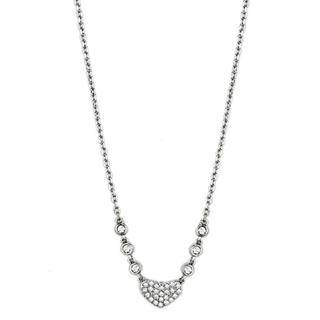 3W433 - Rhodium Brass Necklace with AAA Grade CZ in Clear - Grocery