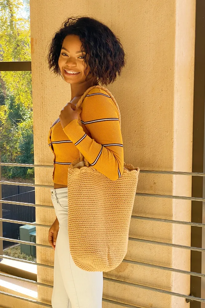 Knitted Scalloped Edge Tote - Grocery