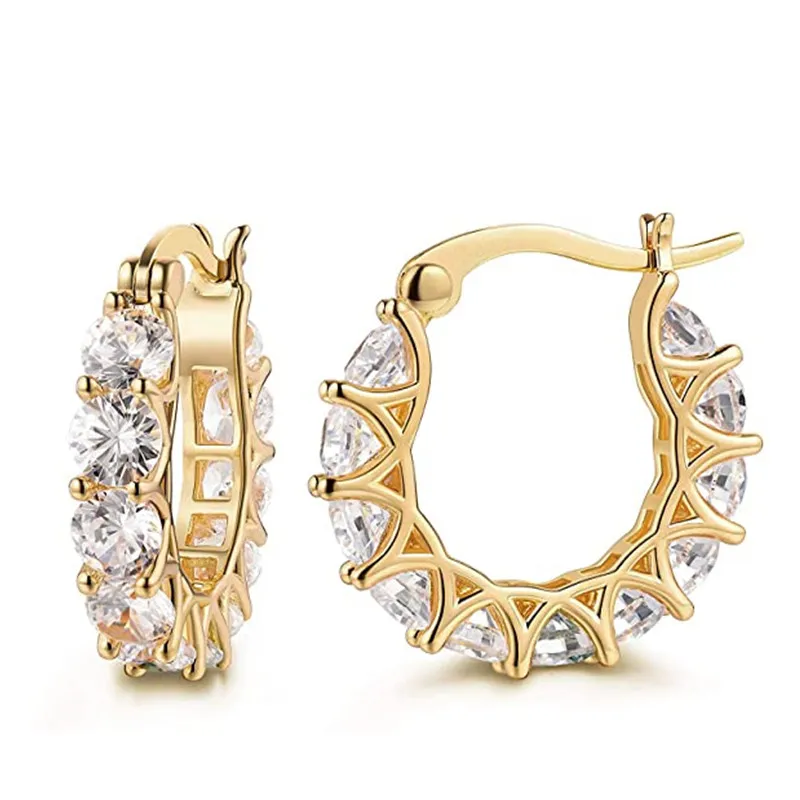 Huitan Full Paved Crystal CZ Hoop Earrings for Women Dazzling Accessories Wedding Party Delicate Birthday Gift Statement Jewelry - Grocery