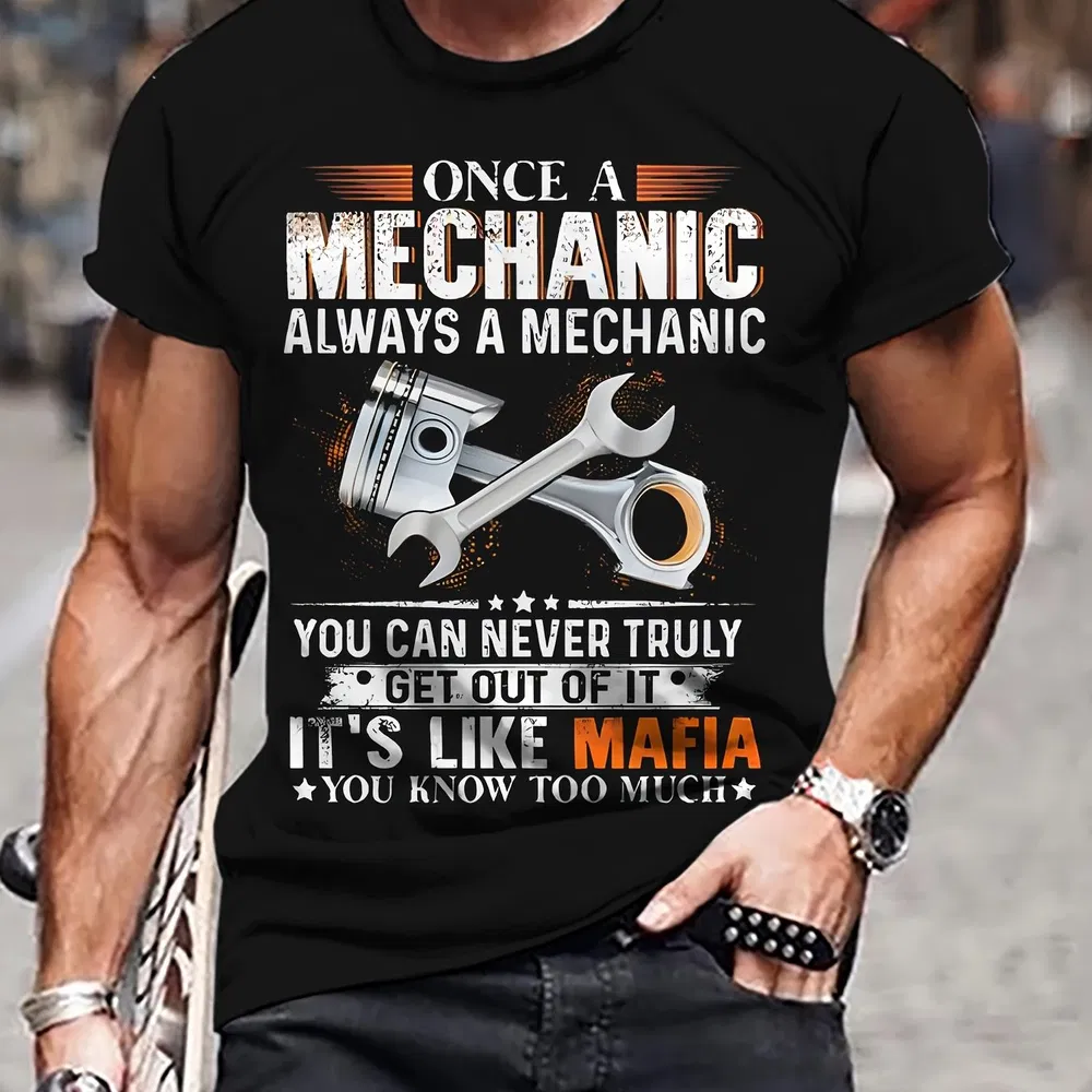 Men's Tool Printed T-shirt, Casual Short Sleeved Round Neck T-shirt, Men's Outdoor T-shirt - Grocery