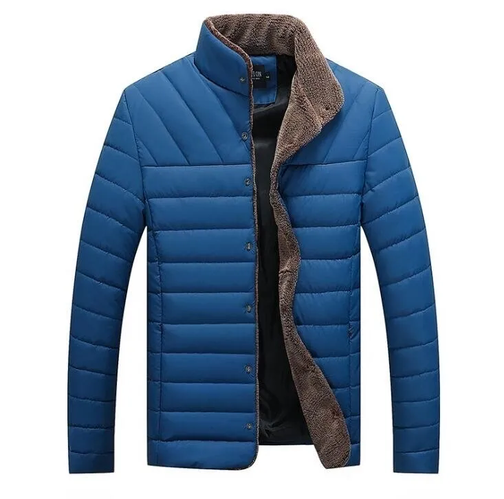 Men's Stand Collar Leather Cotton Coat Outwear Jacket - Grocery
