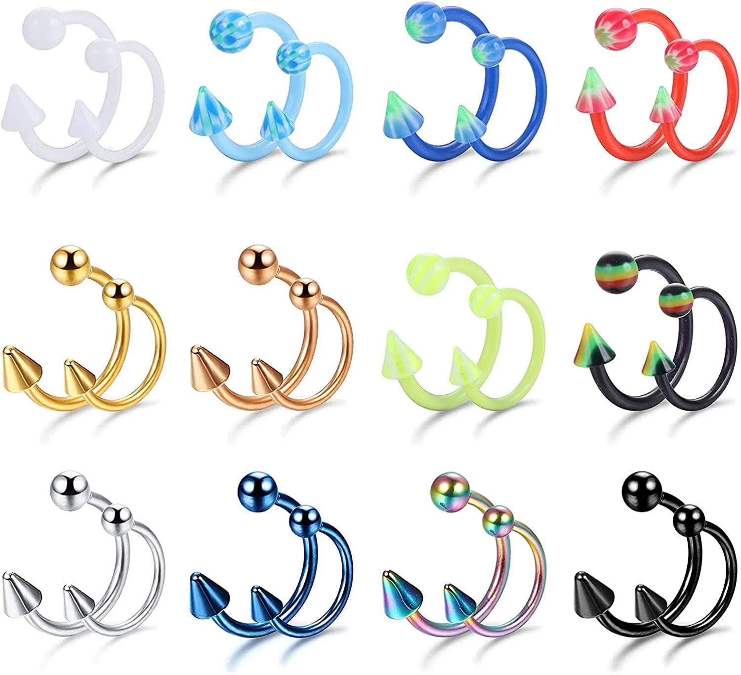 16G Surgical Horseshoe Nose Septum Rings Piercing Balls & Spikes Cartilage Helix Tragus Earring Hoop Eyebrow Lip Body Piercing Ring for Women Men - Grocery