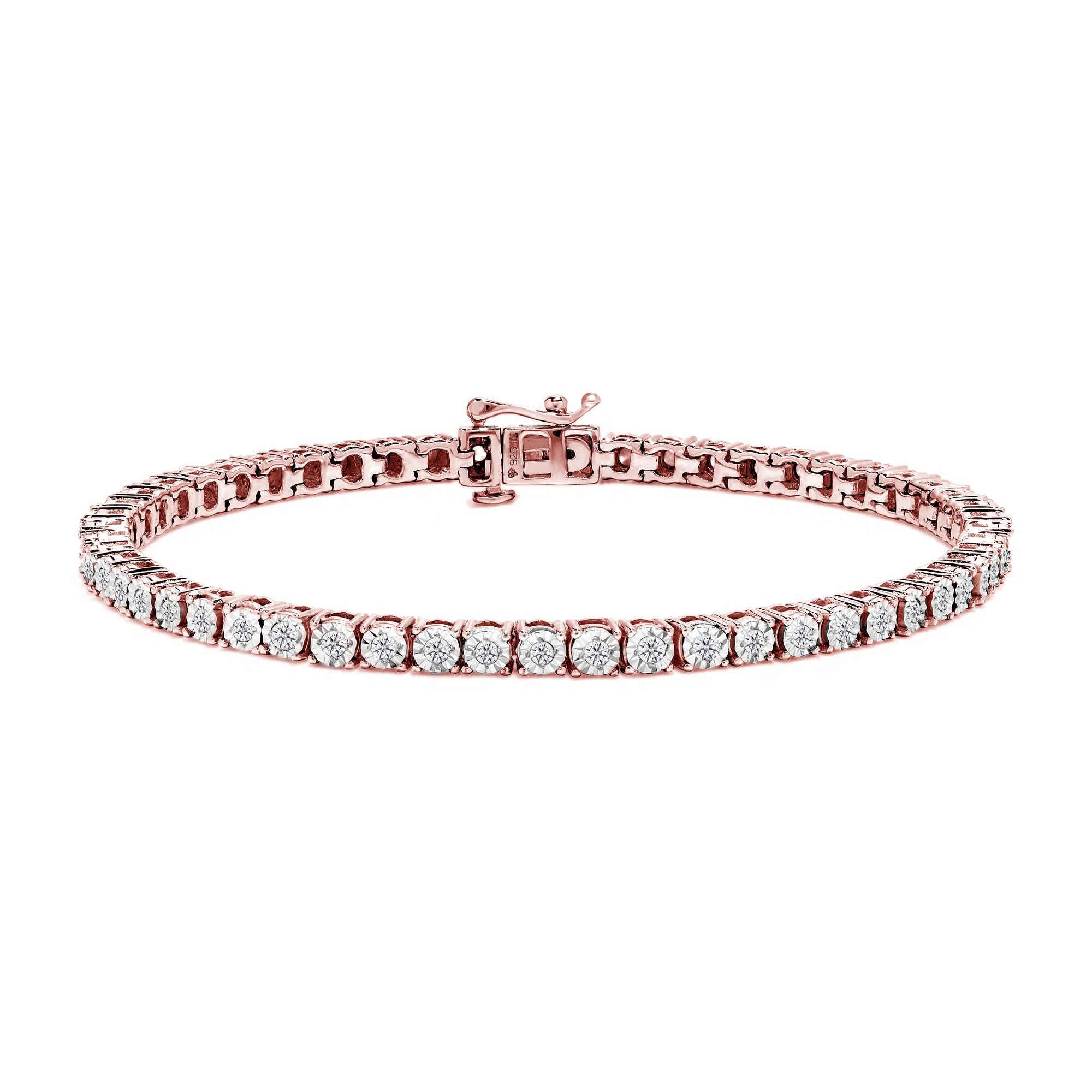.925 Sterling Silver 1.0 Cttw Miracle-Set Diamond Round Faceted Bezel Tennis Bracelet (I-J Color, I3 Clarity) - Grocery