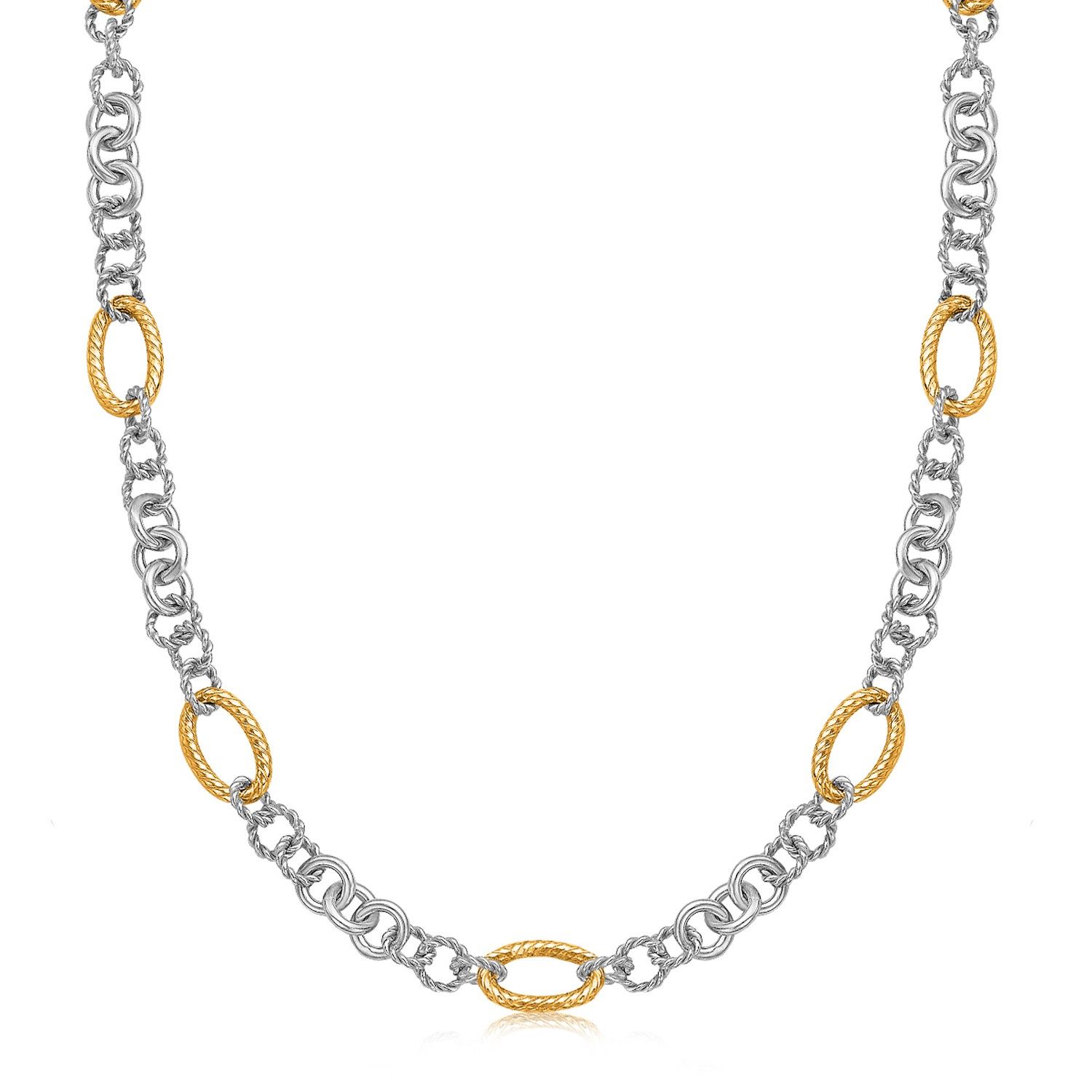 18k Yellow Gold and Sterling Silver Rhodium Plated Multi Style Chain Necklace - Grocery