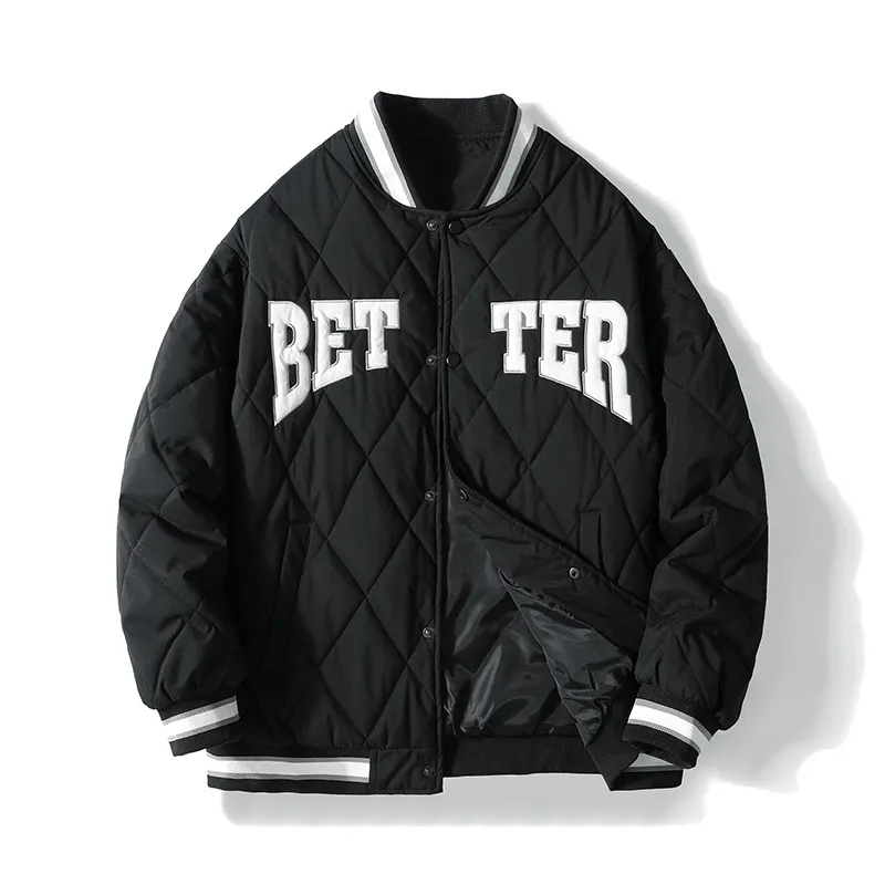 Men Baseball Stand -up Collar Winter Cotton Coat Jacket - Grocery