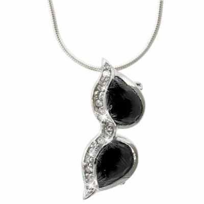 Sterling Silver Black and Simulated Diamond CZ Sunglasses Pendant - Grocery