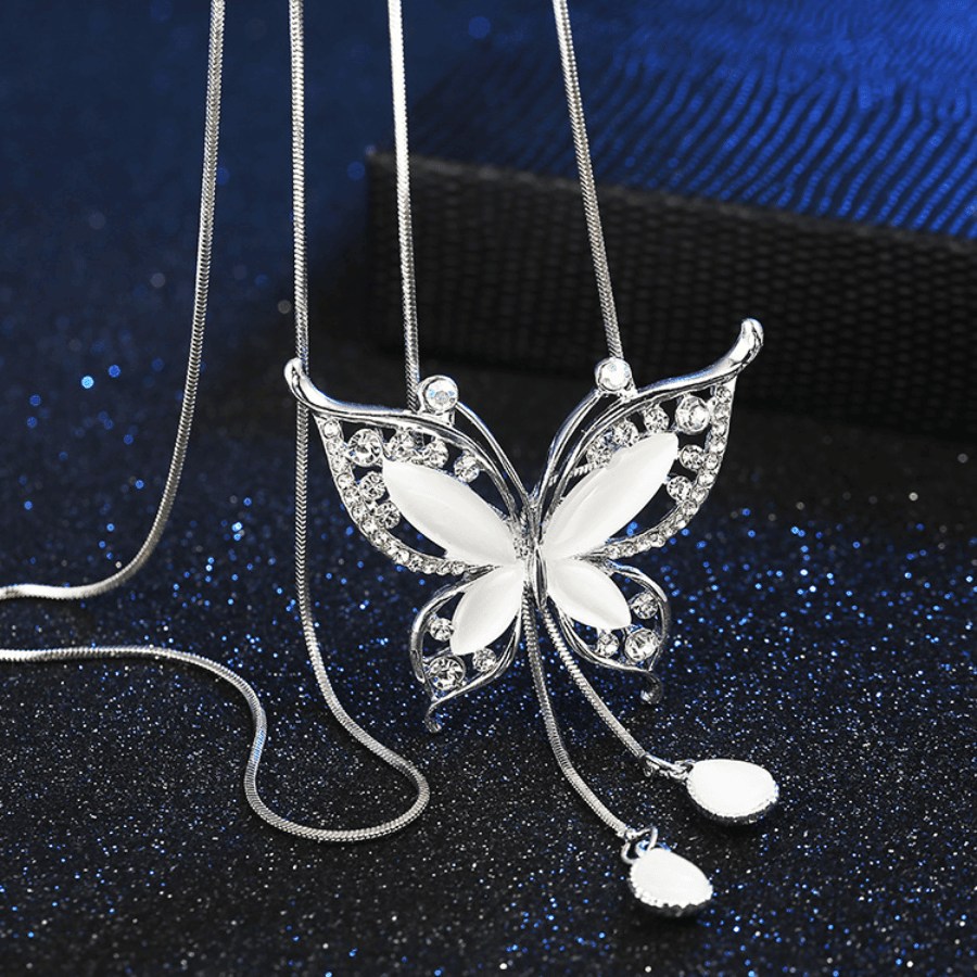 All-match Charm Necklace Butterfly Shaped Zinc Alloy With Rhinestones Pendant Ladies Clothing Daily Accessories - Grocery