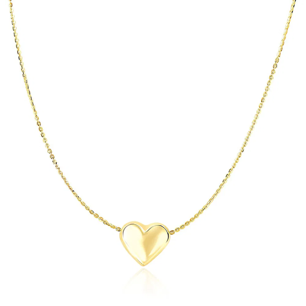 14k Yellow Gold Chain Necklace with Sliding Puffed Heart Charm - Grocery