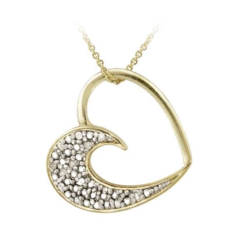 18K Gold over Sterling Silver 1/8ct Diamond Open Heart Pendant - Grocery