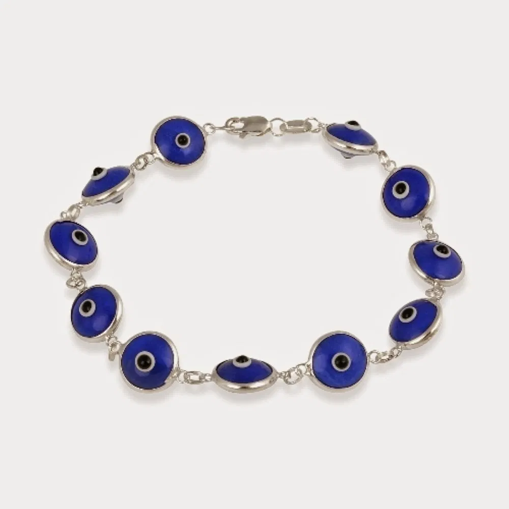 Sterling Silver Dark Blue Enamel Evil Eye Bracelet - Grocery