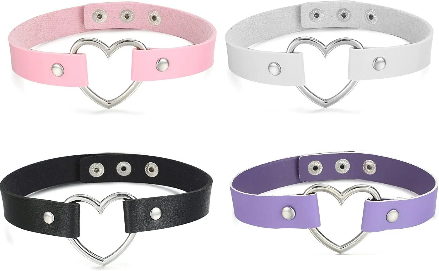4 Pcs Womens Leather Necklace Choker Necklace Heart Punk Goth Emo Style Adjustable - Grocery