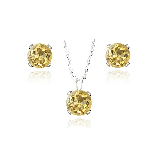 Sterling Silver 3ct Citrine Solitaire Pendant & Earrings Set - Grocery
