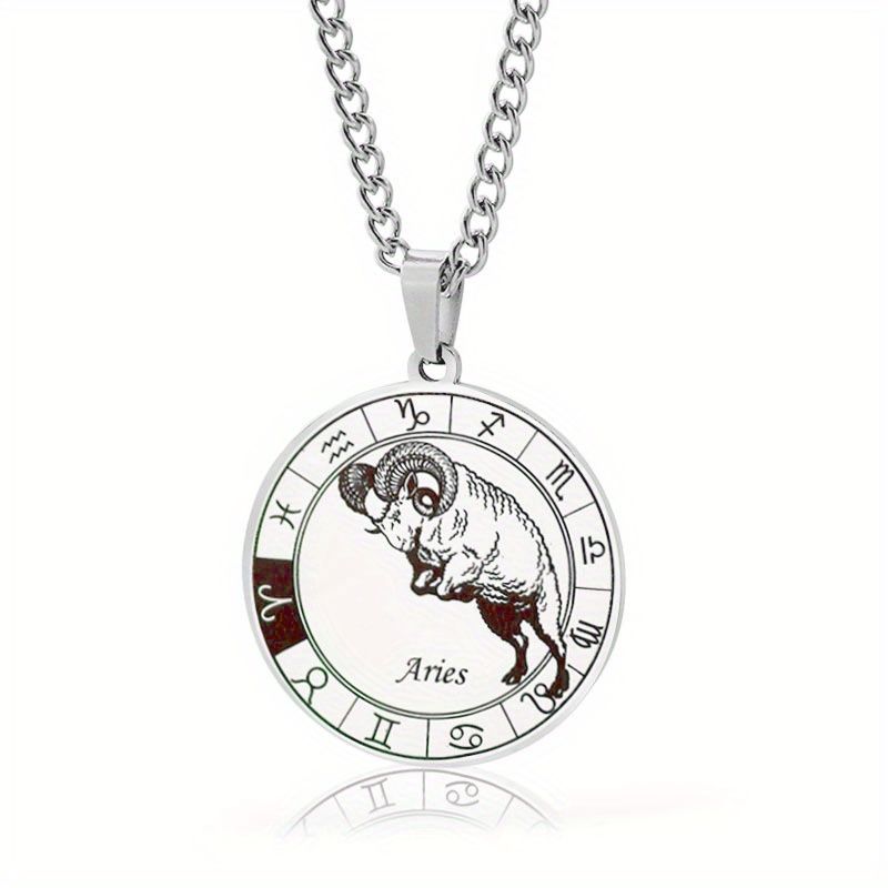 Fashion Personality 12 Constellation Pendant Necklace Pendant Men's Silver Titanium Steel Stainless Steel Necklace - Grocery