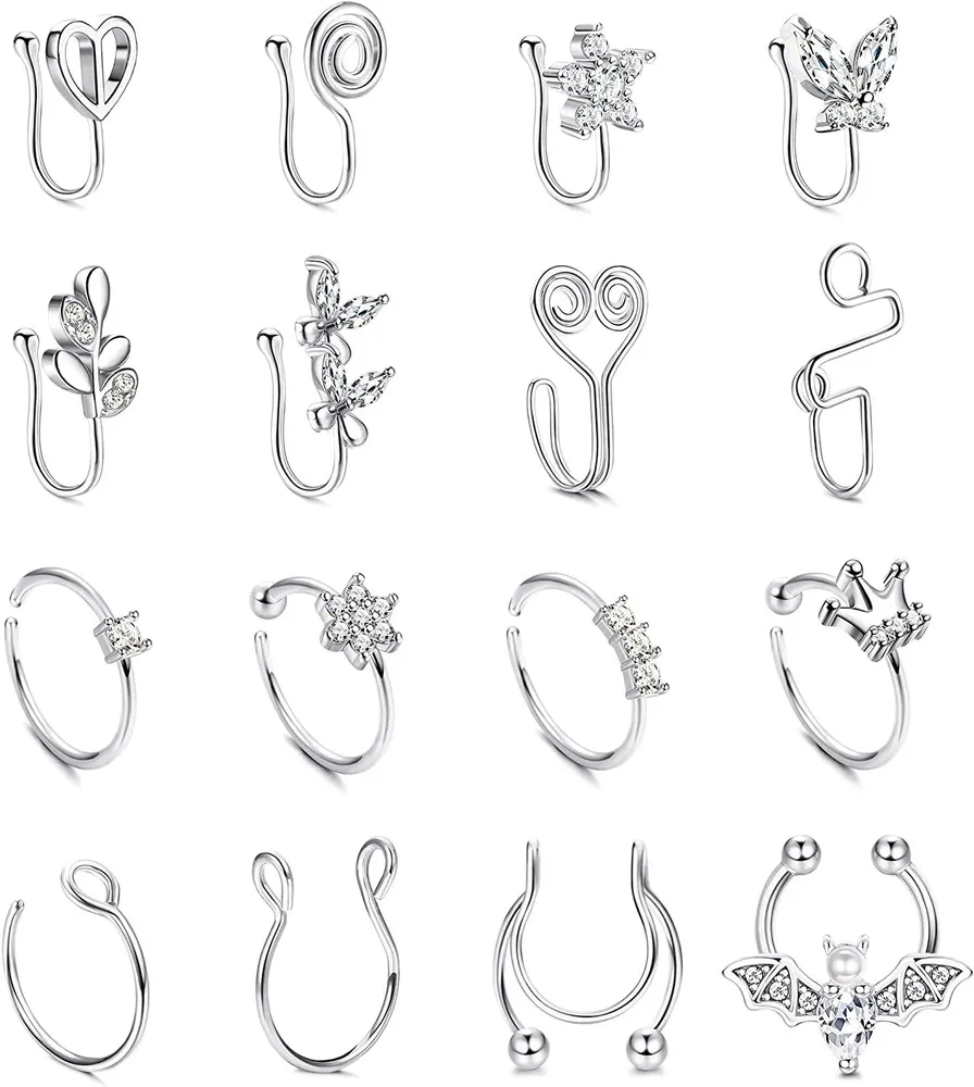 Fake Nose Ring Fake Septum Ring Set Clip On Faux Nose Rings for Women Men Non Piercing Nose Cuff Faux Nose Piercing Jewelry - Grocery