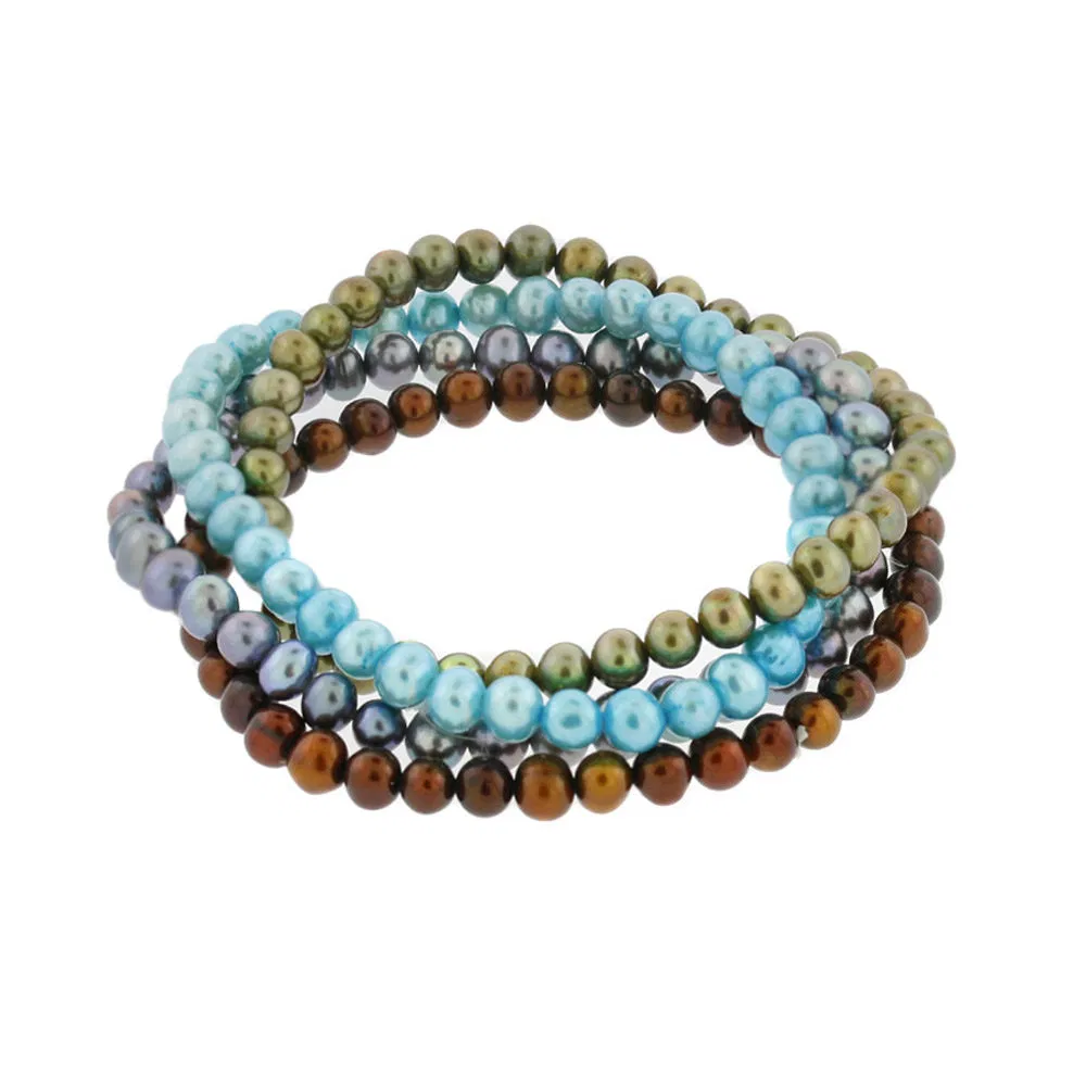 Set of 4 Multi Colored Freshwater Pearls Bracelet (5mm) - Grocery