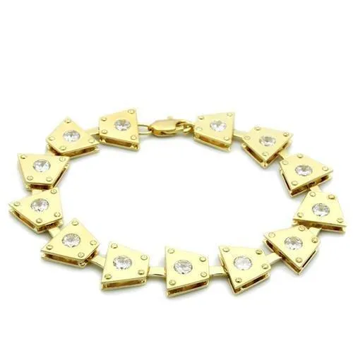 LO2002 - Matte Gold & Gold Brass Bracelet with AAA Grade CZ in Clear - Grocery