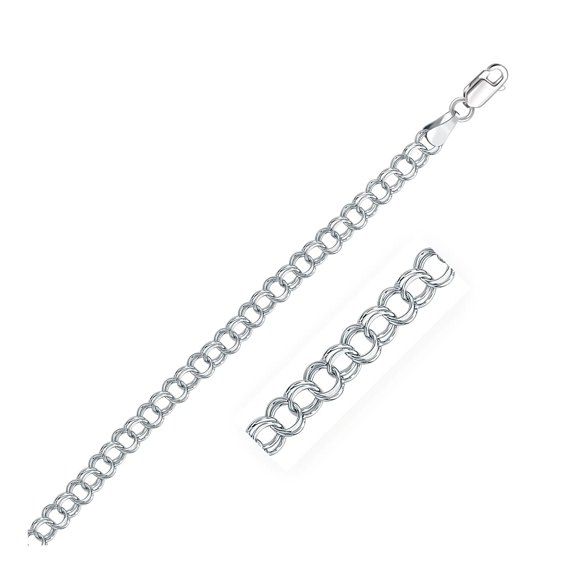 5.0 mm 14k White Gold Solid Double Link Charm Bracelet - Grocery