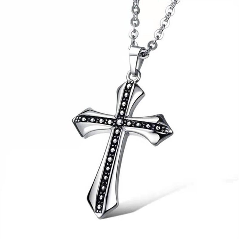 1pc Vintage Titanium Steel Cross Pendant Necklace Fashion Classic Jewelry Accessories Gift - Grocery