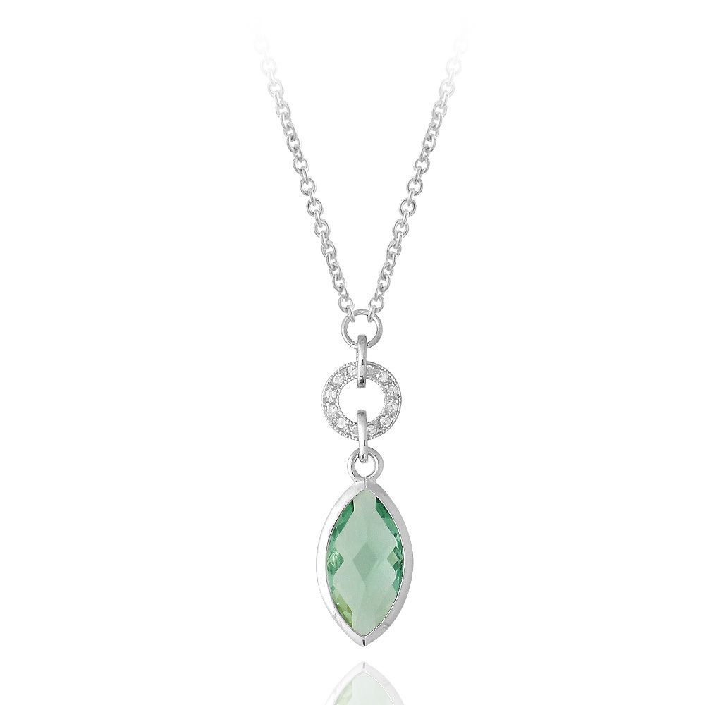 Sterling Silver 8ct Caribbean Mist & Clear CZ Dangling Circle & Marquise Necklace - Grocery