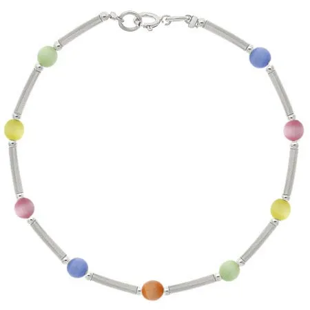 Sterling Silver Multi-Color Cats Eye Bar and Bead Bracelet - Grocery