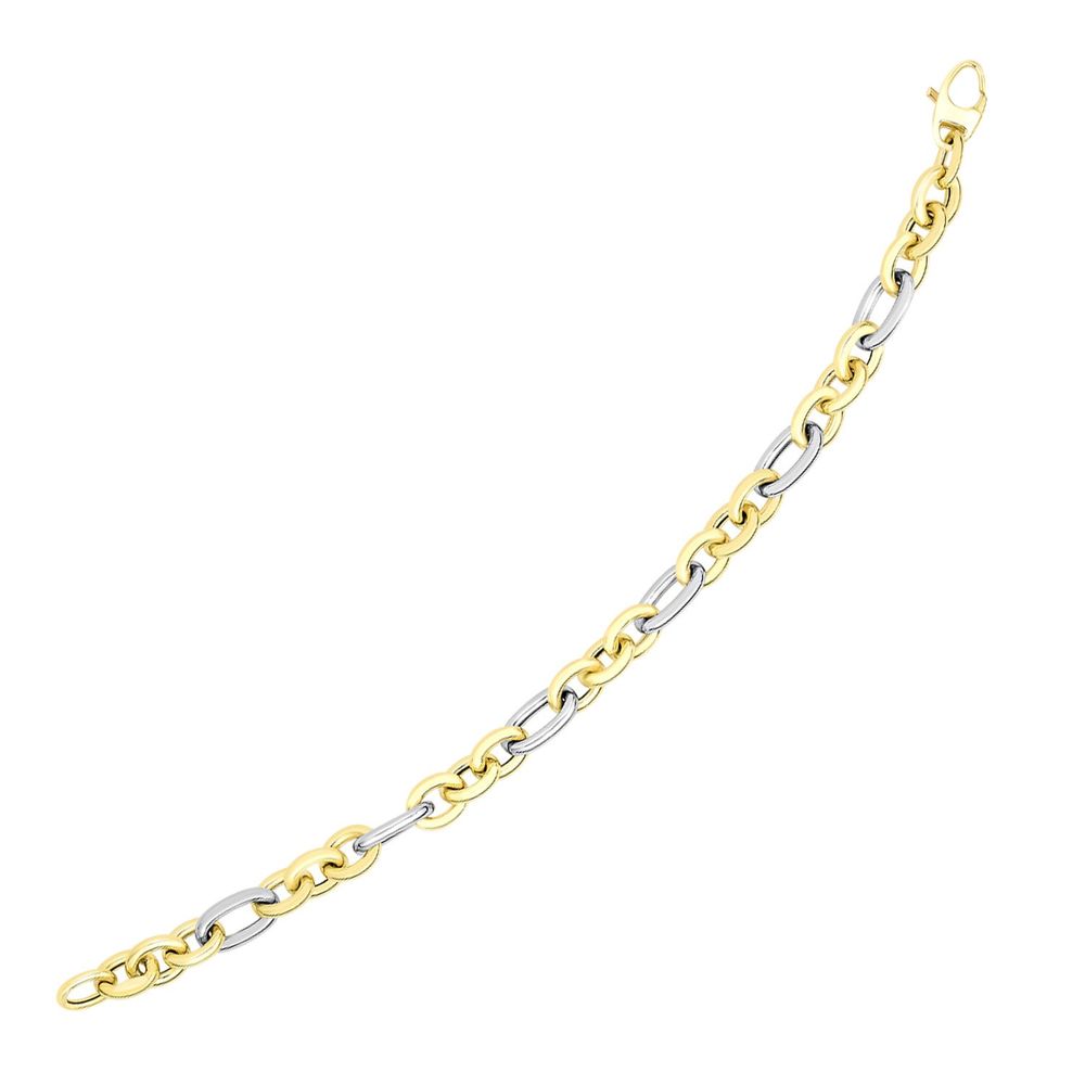 14k Two-Tone Gold Long and Short Style Oval Link Bracelet - Grocery
