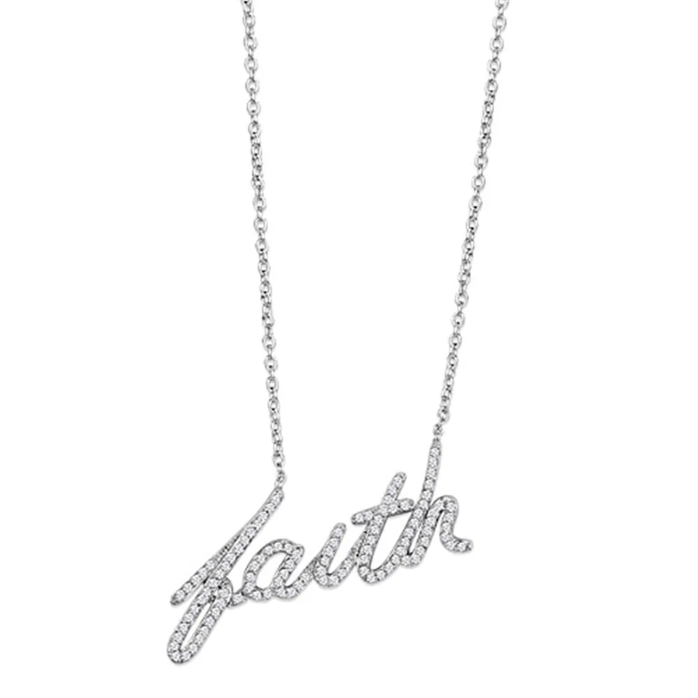 3W458 - Rhodium Brass Necklace with AAA Grade CZ in Clear - Grocery