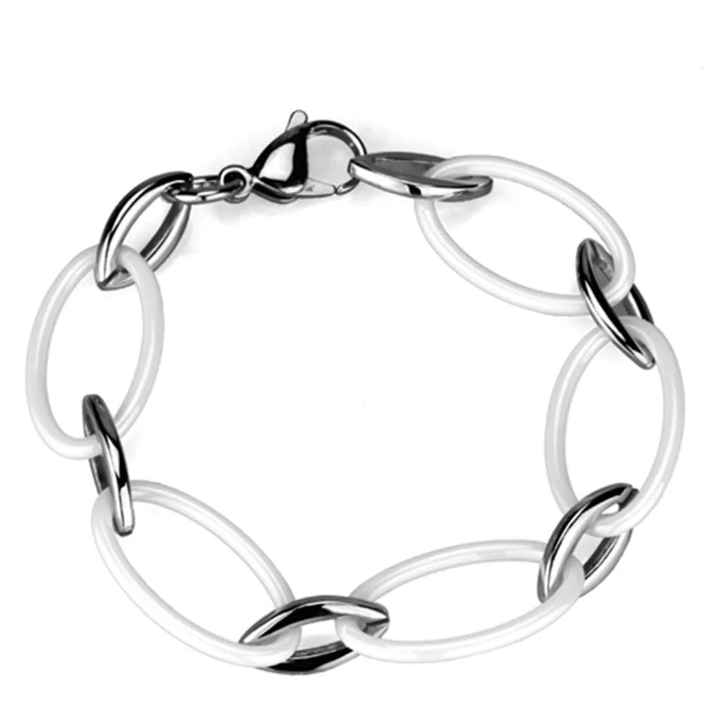 3W1014 - High polished (no plating) Stainless Steel Bracelet with Ceramic in White - Grocery