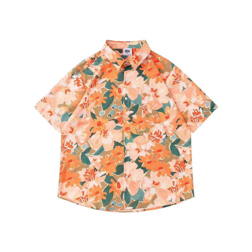 Men's Hawaiian Blouse Flower Beach Vacation Short Sleeve Shirt - Grocery