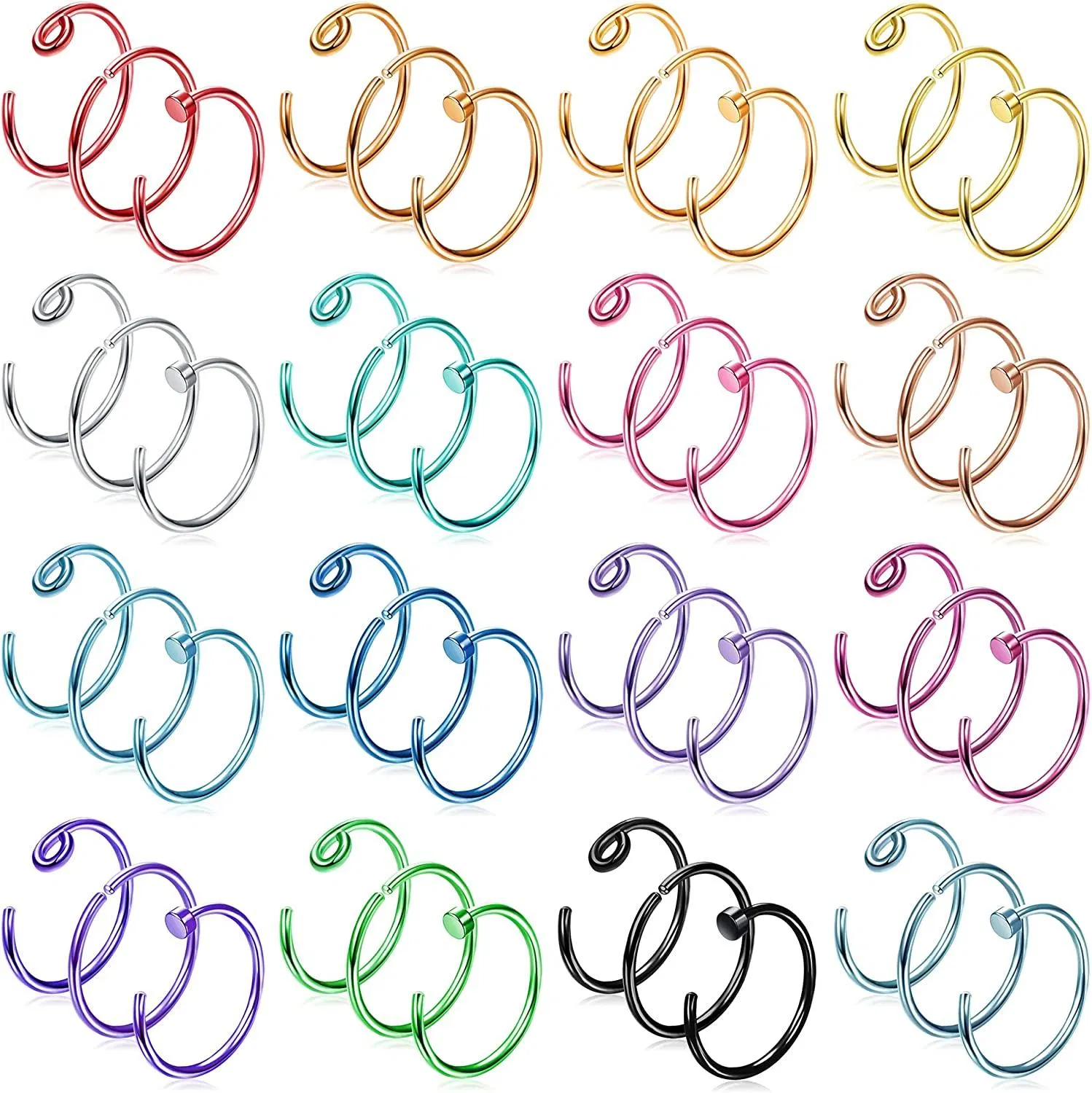 48Pcs 20G Colorful 316L Stainless Nose Hoop Rings Nose Piercing for Women and Men 10mm - Grocery