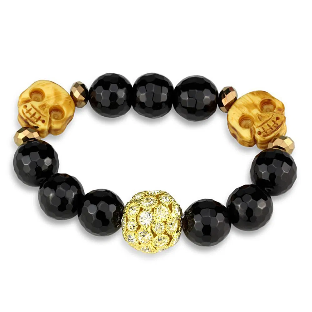 LO3776 - Gold Brass Bracelet with Synthetic Onyx in Jet - Grocery