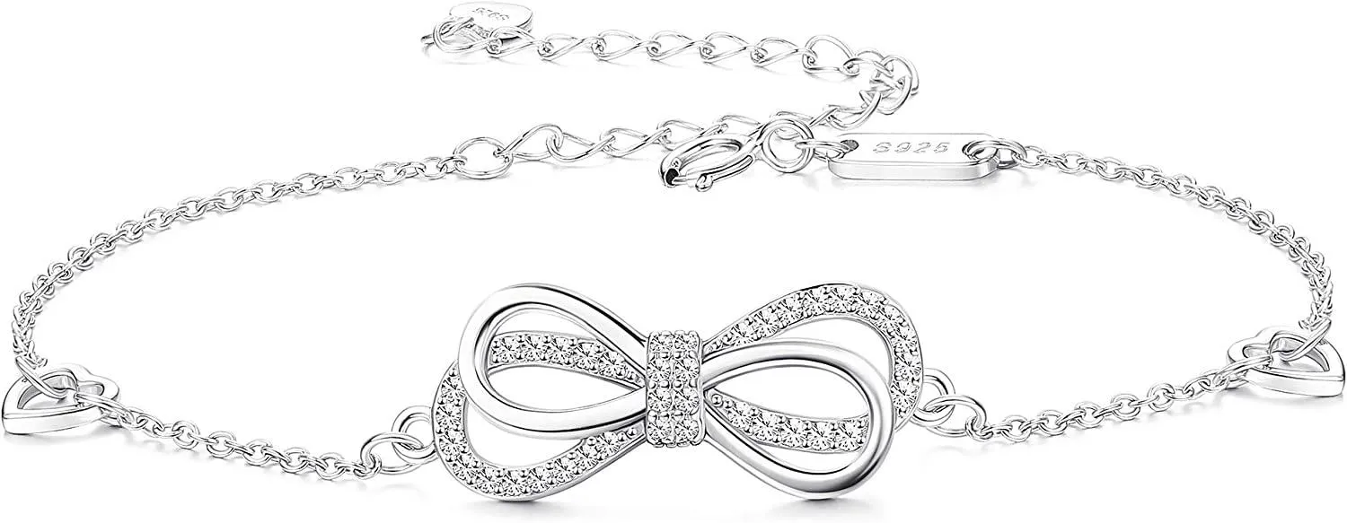 S925 Sterling Silver Infinity Bracelet for Women CZ Endless Symbol Charm Adjustable Bracelet 16+5 - Grocery