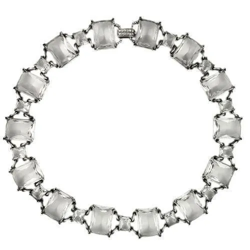 LO1140 - Antique Silver Brass Necklace with Synthetic Synthetic Glass in Clear - Grocery