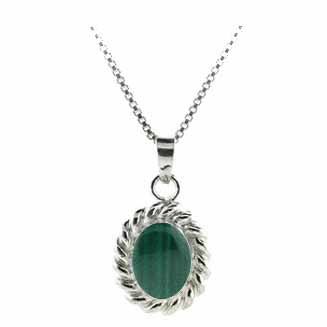 Sterling Silver Malchite Oval Twisted Border Pendant - Grocery