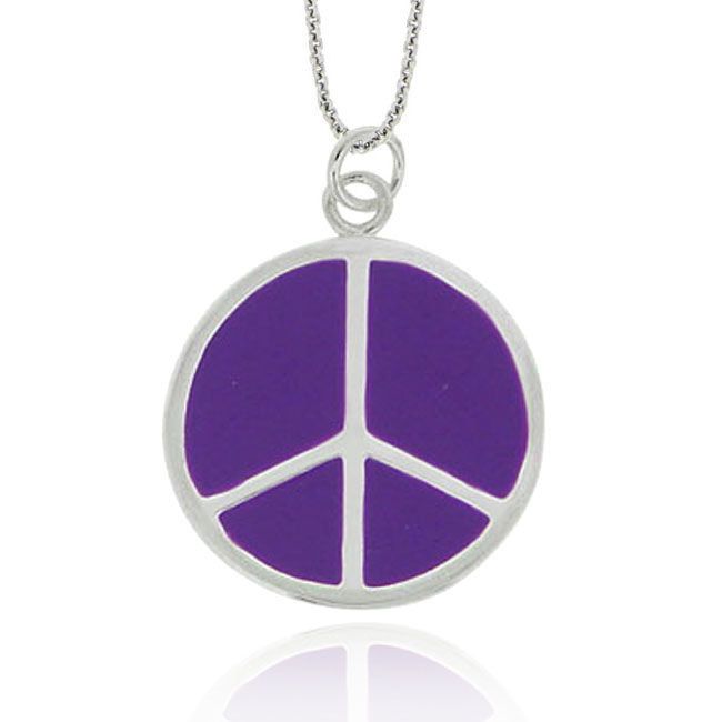 Sterling Silver Purple Enamel Peace Sign Pendant - Grocery