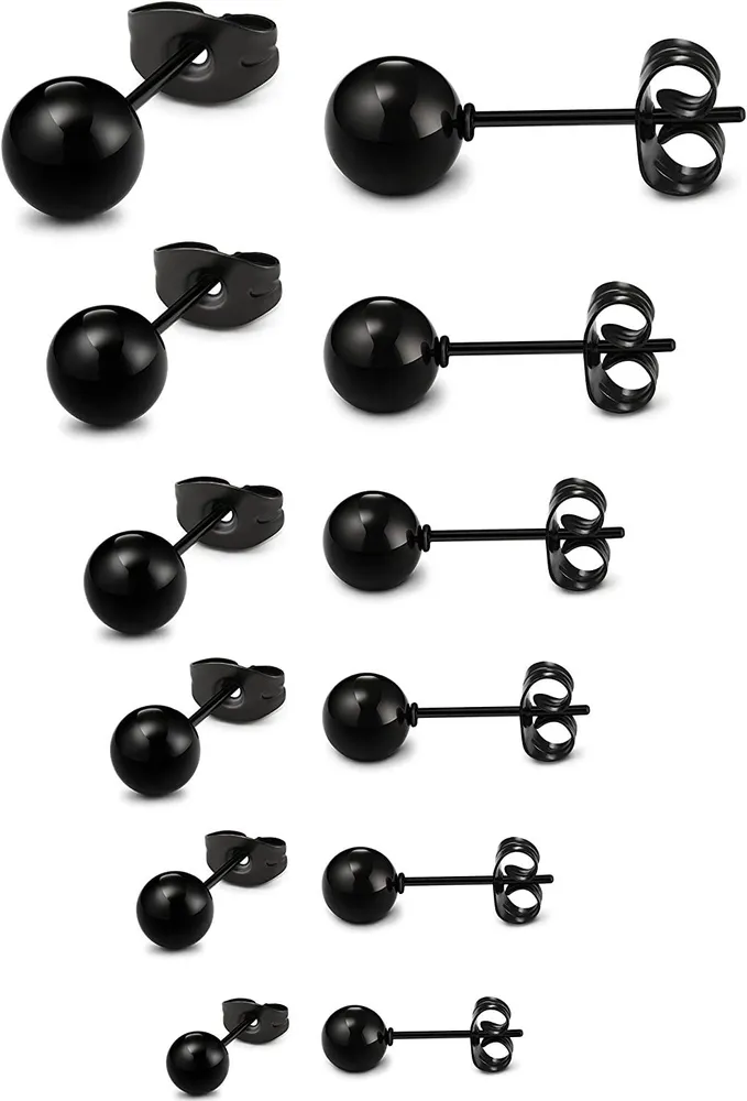 Stainless Mens Womens Ball Stud Earrings Round 2-7mm 6 Pairs - Grocery