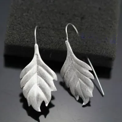S925 Sterling Silver Thai Craft Flower Earrings Temperament Long Leaf Jewelry - Grocery