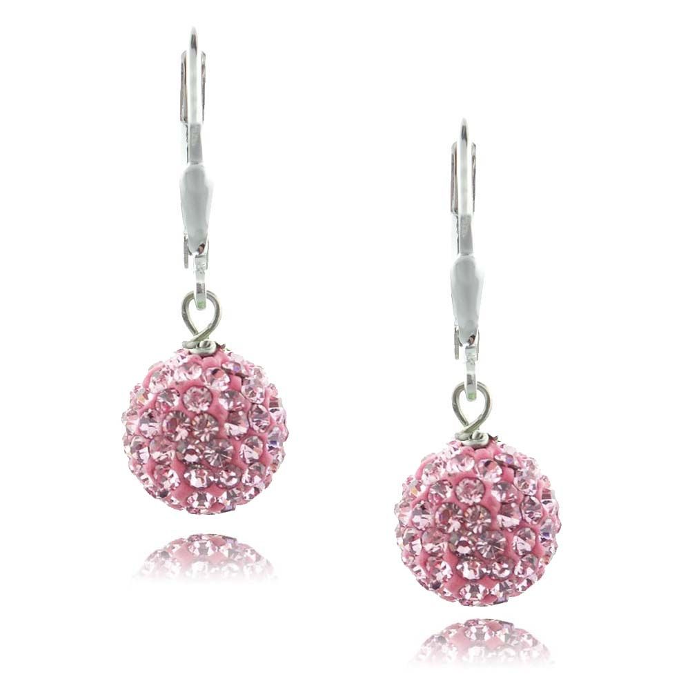 Sterling Silver Pink Crystal Fireball Leverback Dangle Earrings, 10mm - Grocery