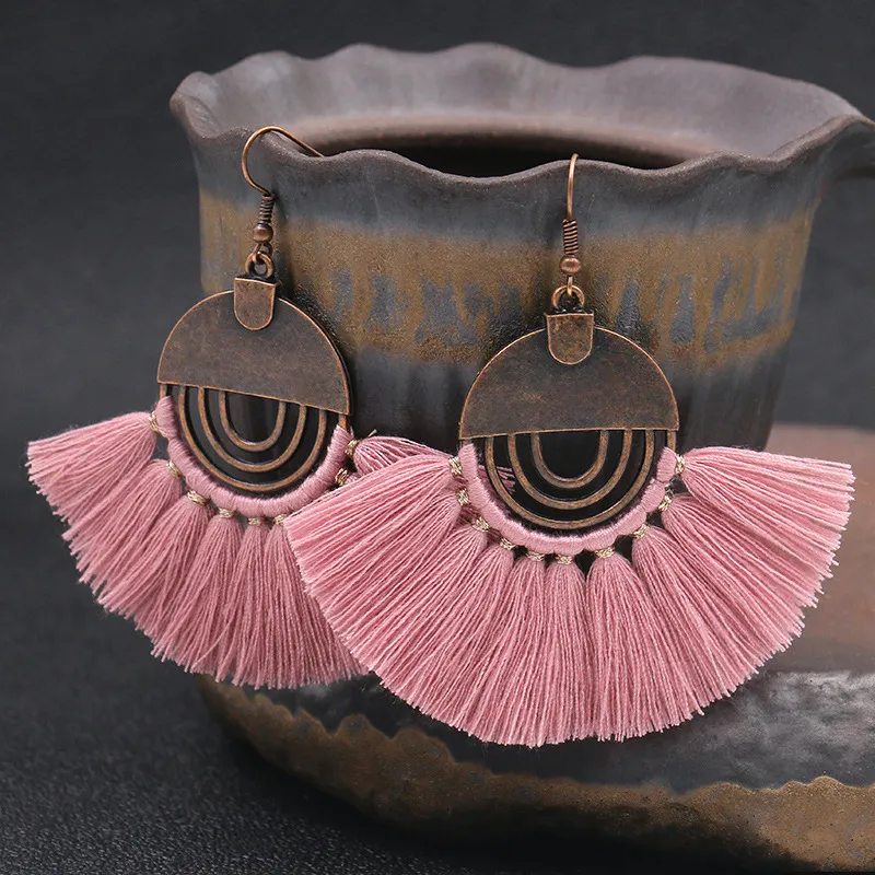 Bohemian Jewelry Fashion hollow round Women Boho Tassel Earrings - Grocery