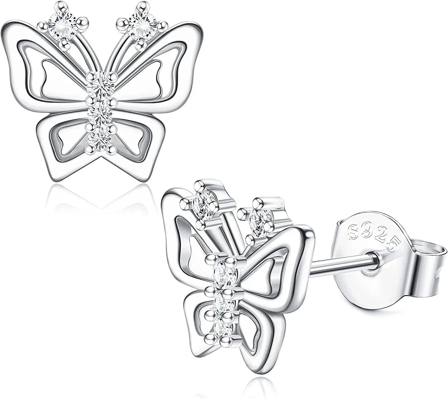 925 Sterling Sliver Flower Stud Earrings for Women Cute Butterfly Moon Star Daisy Cubic Zirconia Stud - Grocery