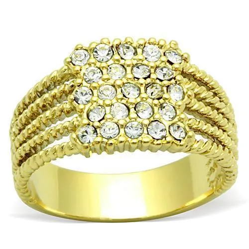 TK1400 - IP Gold(Ion Plating) Stainless Steel Ring with Top Grade Crystal in Clear - Grocery