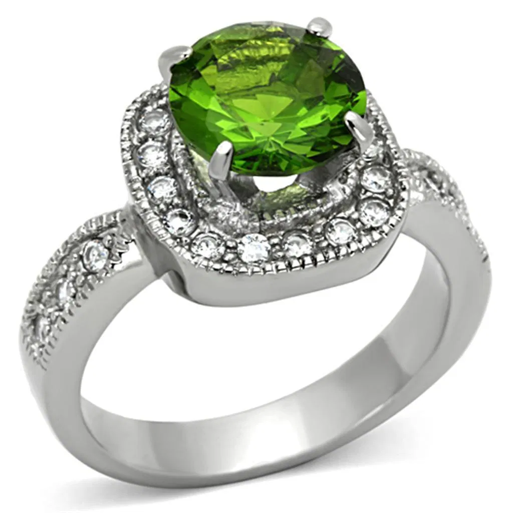 TK1227 - High polished (no plating) Stainless Steel Ring with Synthetic Synthetic Glass in Peridot - Grocery